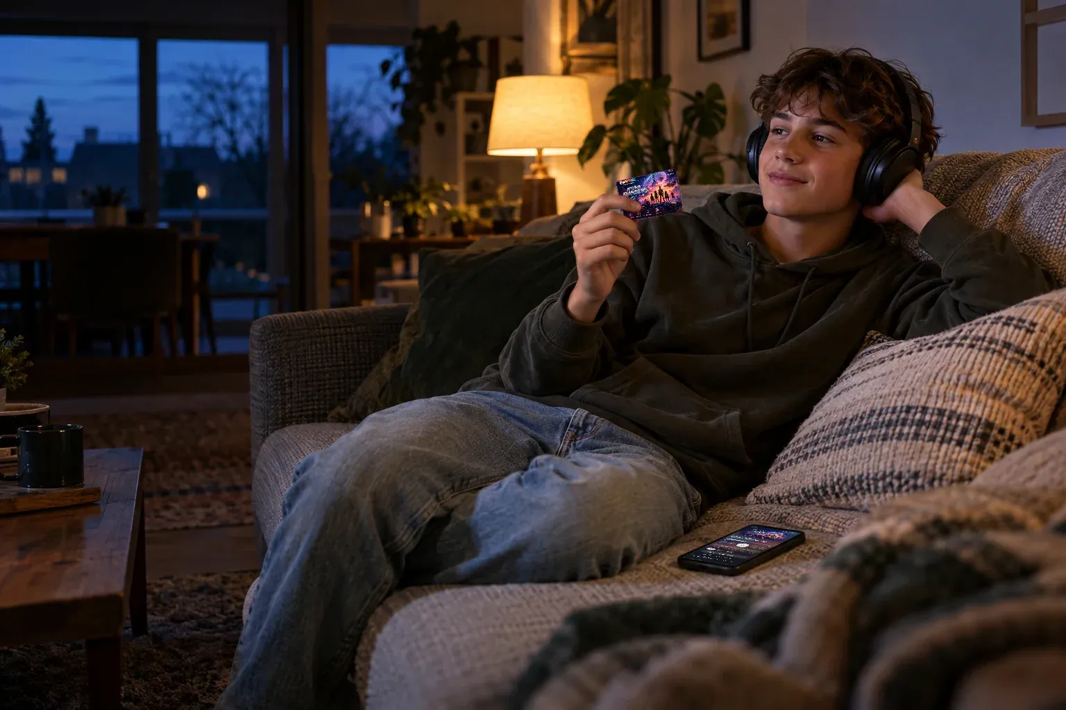 A teen listens with a Star Rangers FunPod and the real FunPods Android player.